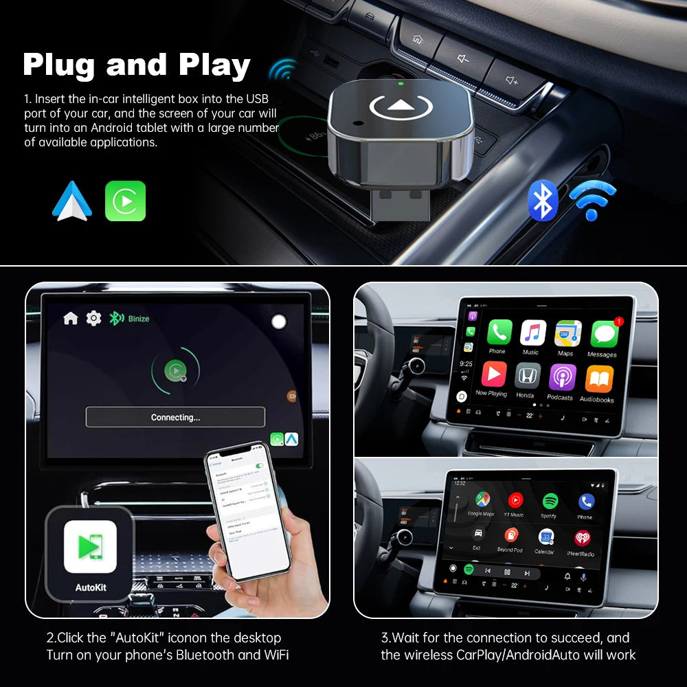 2025 Upgrade Wired to Wireless Carplay Adapter Car Design Plug and Play Easy to Connect Quickly and Stably Car Play for Iphone