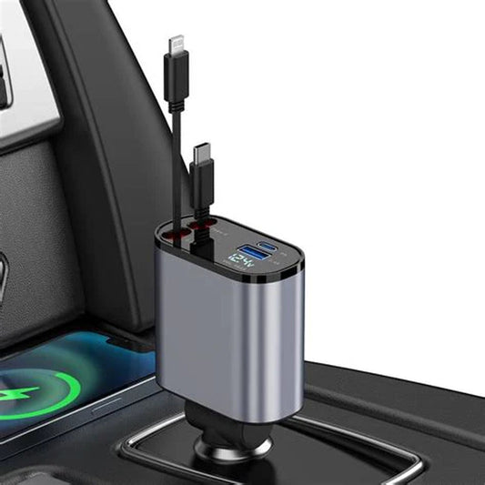 Retractable USB Car Charger – 2-Port Fast Charging Cable for Travel
