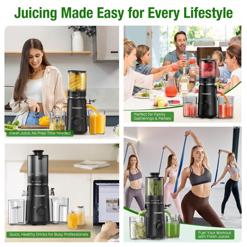 Juicer Machines, TUUMIIST Cold Press Juicer with 6.5“&5.3"&4.3“ Extra Large Feed Chute Fit Whole Fruits & Vegetables Easy to Clean, High Juice Yield, BPA Free