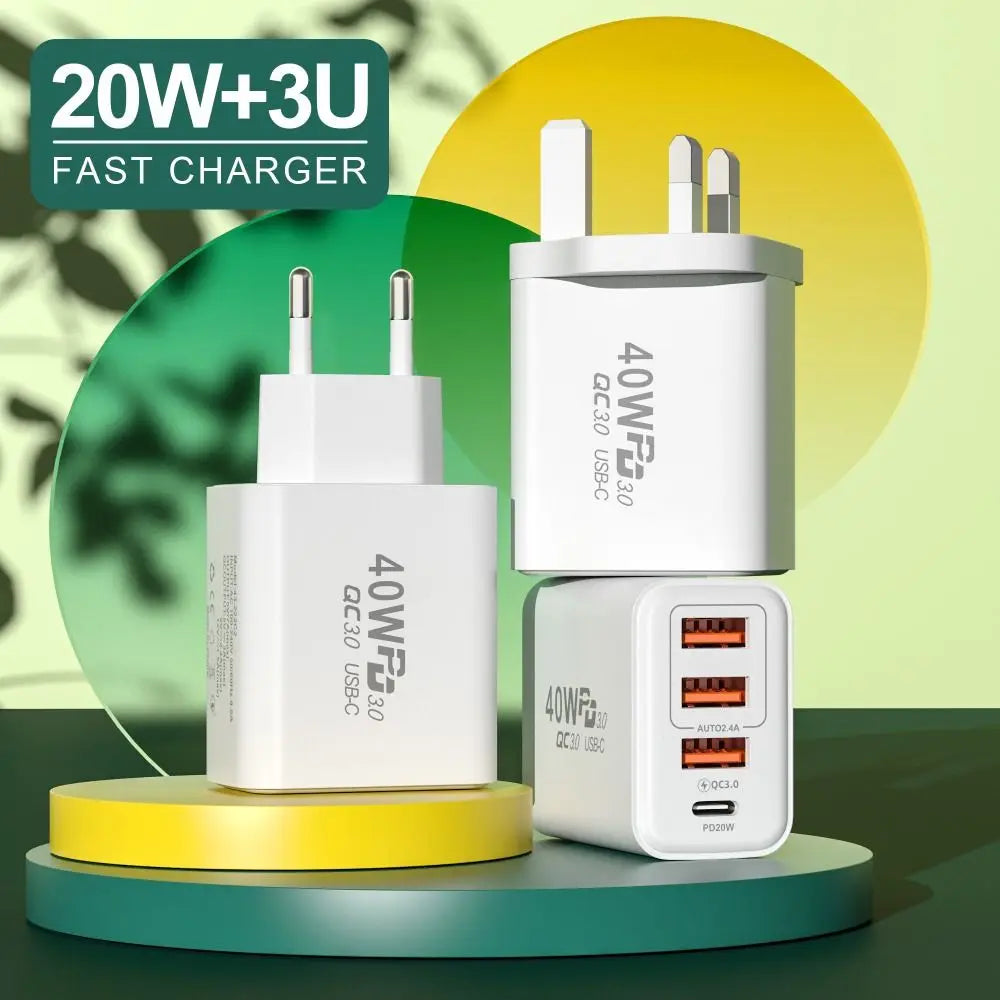 Universal 40W USB C Charging Plug 4Ports Fast Charging Charging Block Typec Phone Plug Adapter