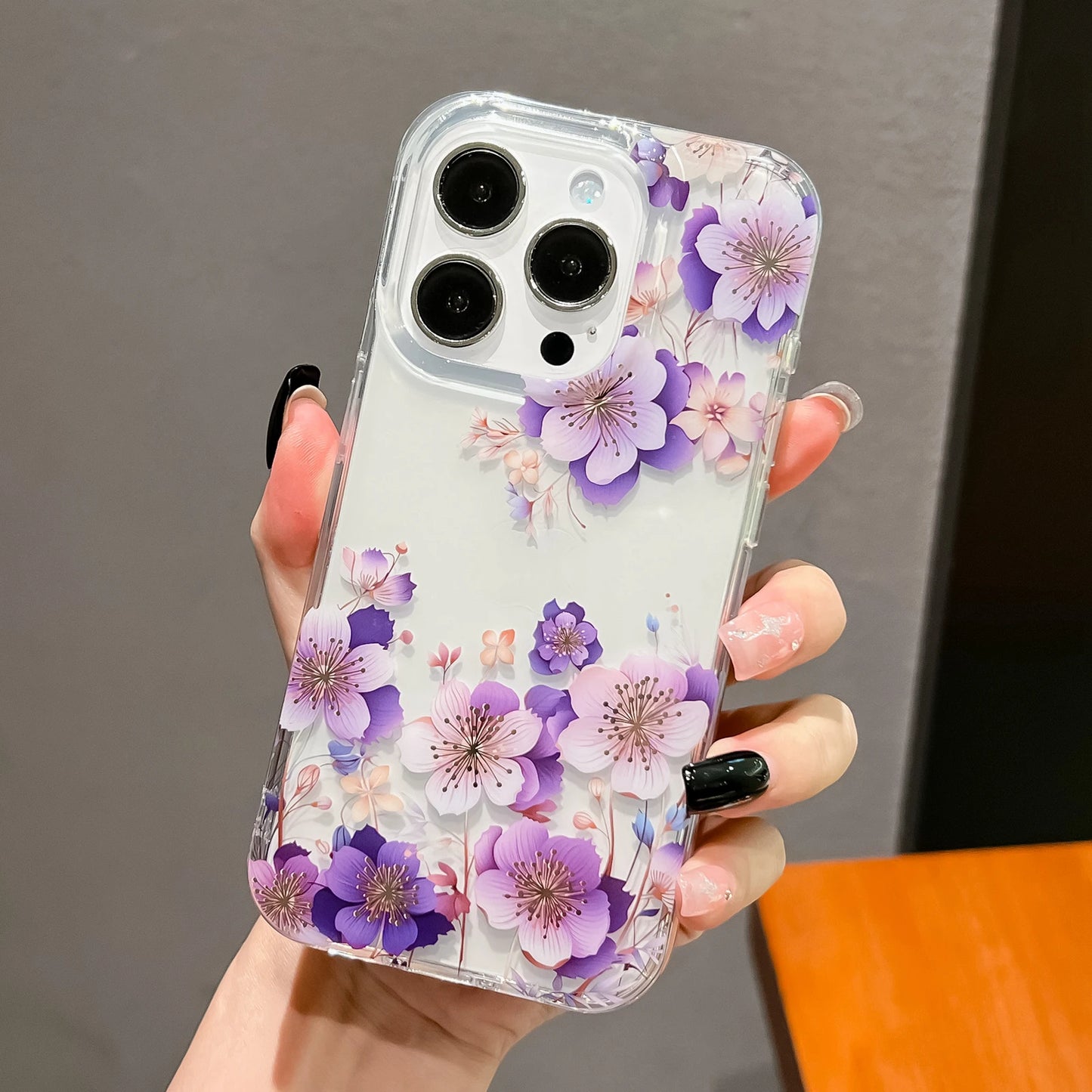 Luxury Laser Flower Painting Phone Case for Iphone 16 14 13 11 12 15 Pro Max plus Shock Absorbing Bumper Crystal Clear Cover