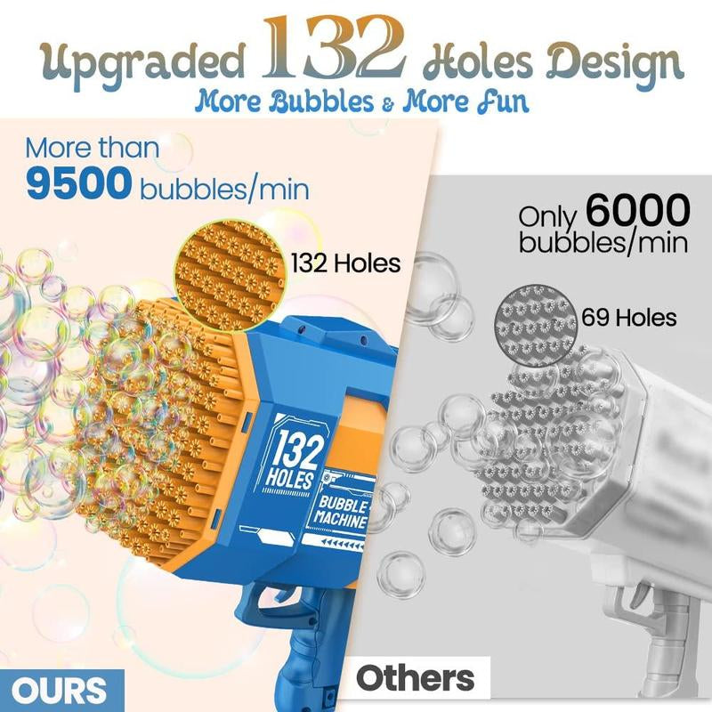 Bubble Machine, 132 Holes Bubble Machine with Light & 2 Counts 50Ml Bubble Solution, Bubble Machine for Party, Summer Gift, Bubble Maker, Kids Toys, Toys for Kids Fidget Toys, Baby Toys Toddler Toys, for Playtime