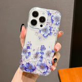 Luxury Laser Flower Painting Phone Case for Iphone 16 14 13 11 12 15 Pro Max plus Shock Absorbing Bumper Crystal Clear Cover