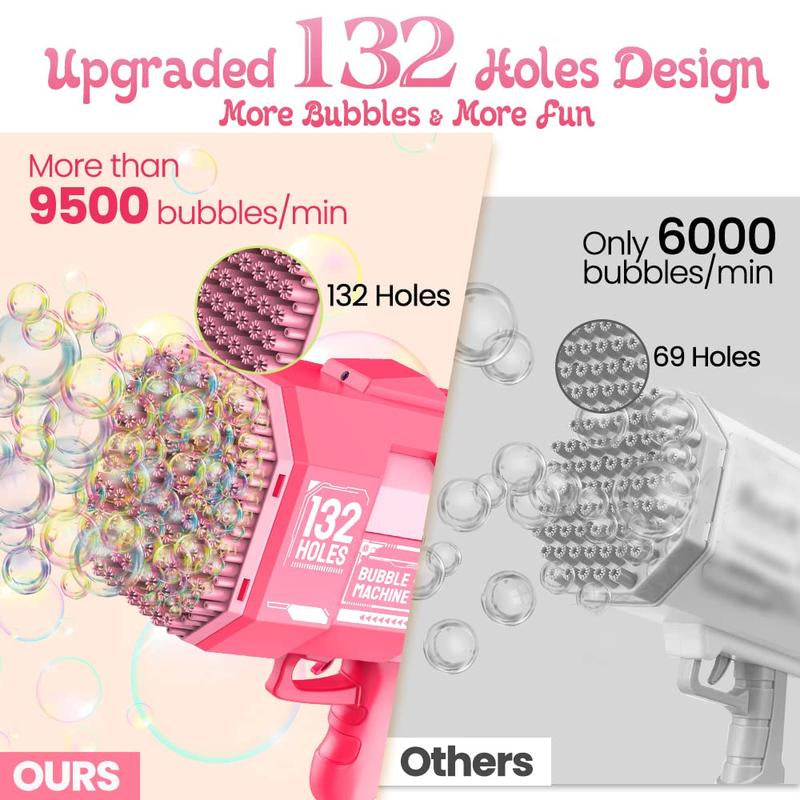 Bubble Machine, 132 Holes Bubble Machine with Light & 2 Counts 50Ml Bubble Solution, Bubble Machine for Party, Summer Gift, Bubble Maker, Kids Toys, Toys for Kids Fidget Toys, Baby Toys Toddler Toys, for Playtime