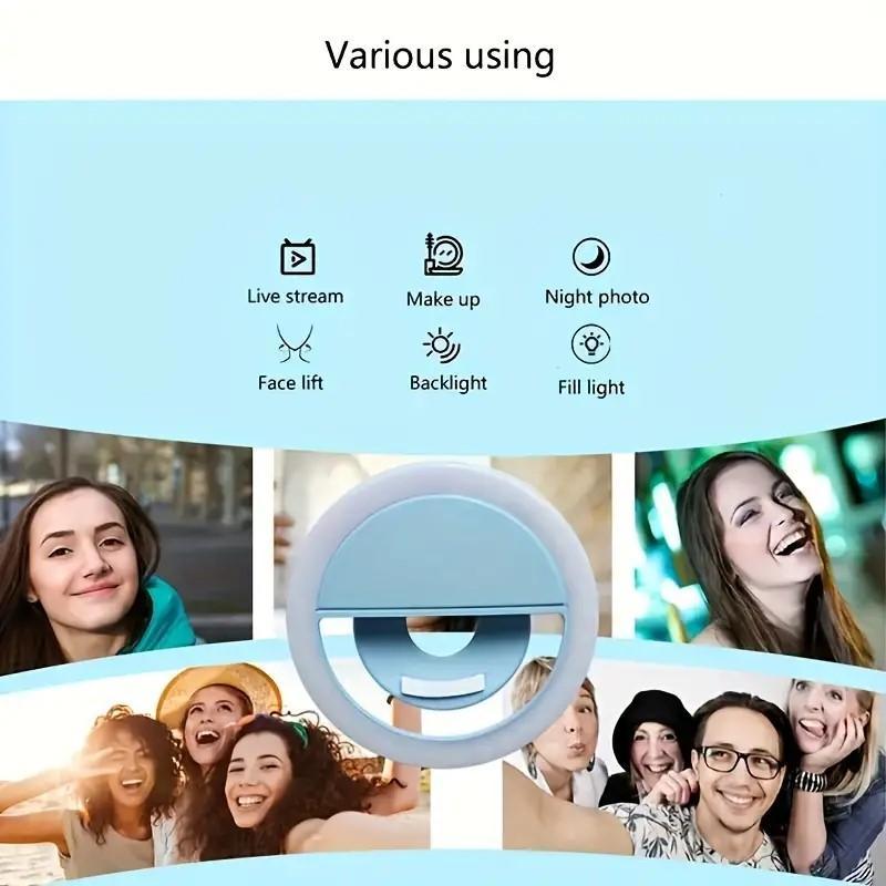 USB Rechargeable Selfie Ring Light, 36-LED Portable Selfie Light, Photoshoot Light, Night Selfie Enhancing Light for Phone Photography, Selfie Accessories, Gifts for Girlfriend Cellphone, Selfie LED Lights