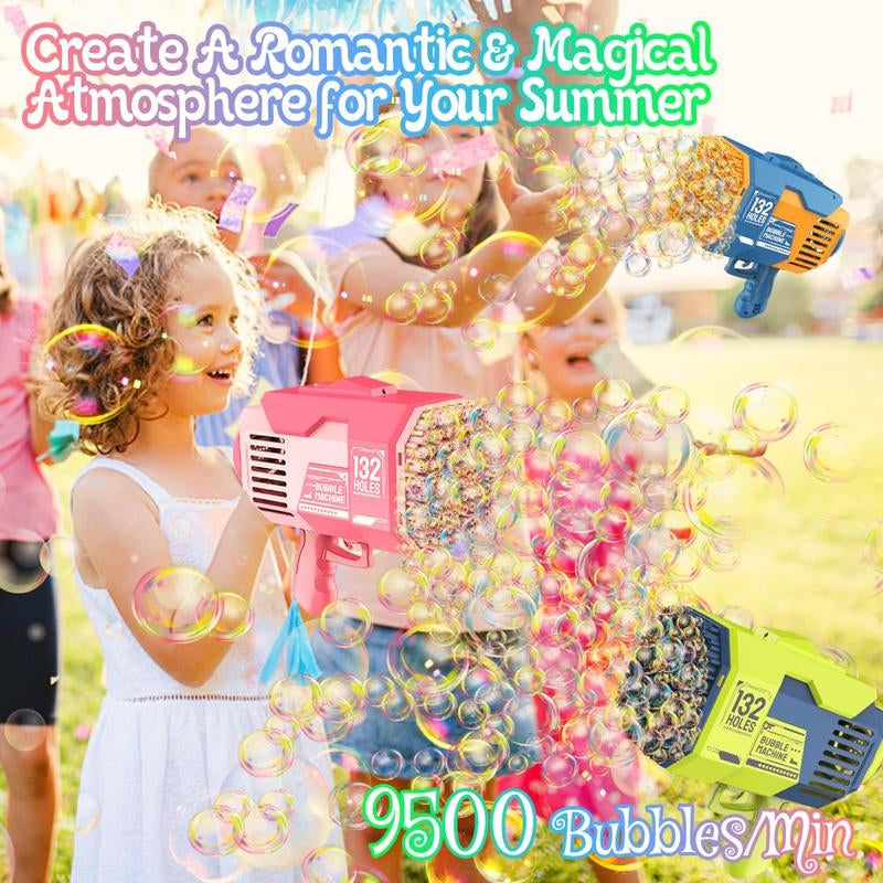 Bubble Machine, 132 Holes Bubble Machine with Light & 2 Counts 50Ml Bubble Solution, Bubble Machine for Party, Summer Gift, Bubble Maker, Kids Toys, Toys for Kids Fidget Toys, Baby Toys Toddler Toys, for Playtime
