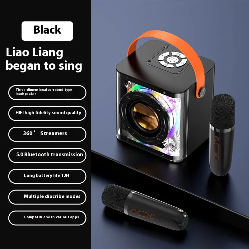 Portable Bluetooth Speaker, Portable Mini Wireless Speaker, Outdoor Karaoke Speaker, Microphone Set, Integrated Low Sound Cannon