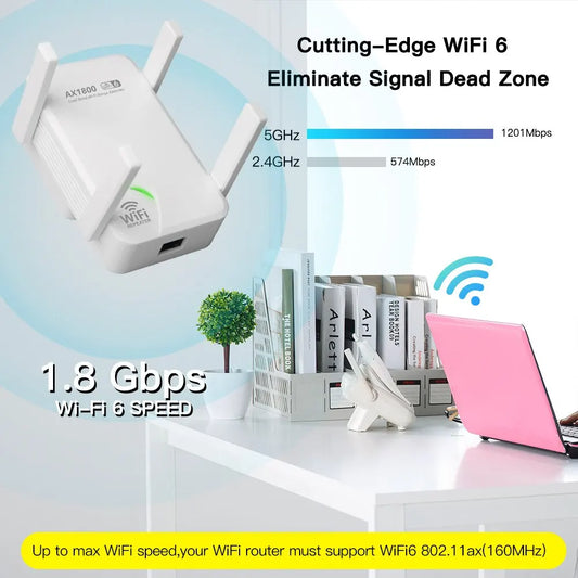 Wifi6 AX1800 Wireless Repeater Dual Band 2.4G/5Ghz 802.11AX Gigabit Wi-Fi 6 Extender Long Range Signal Expansion Booster