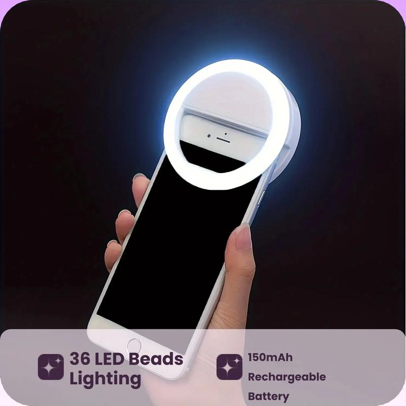 USB Rechargeable Selfie Ring Light, 36-LED Portable Selfie Light, Photoshoot Light, Night Selfie Enhancing Light for Phone Photography, Selfie Accessories, Gifts for Girlfriend Cellphone, Selfie LED Lights