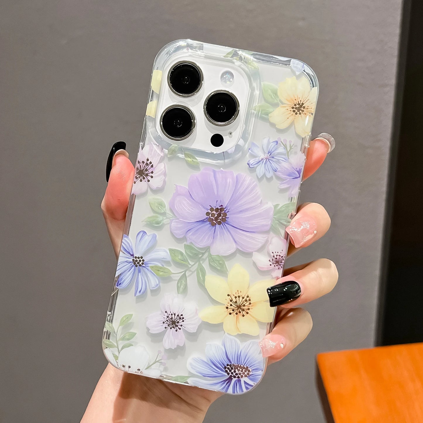 Luxury Laser Flower Painting Phone Case for Iphone 16 14 13 11 12 15 Pro Max plus Shock Absorbing Bumper Crystal Clear Cover