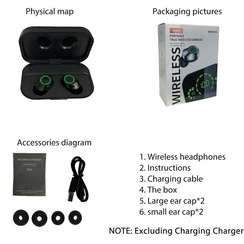 In-Ear Design Wireless High Quality Headphoneswireless In-Ear Headphones with LED Batteryindicator, Touch Controls, Sound Lsolation, Formusic Gaming Sports, True Wireless Earbudsheadset