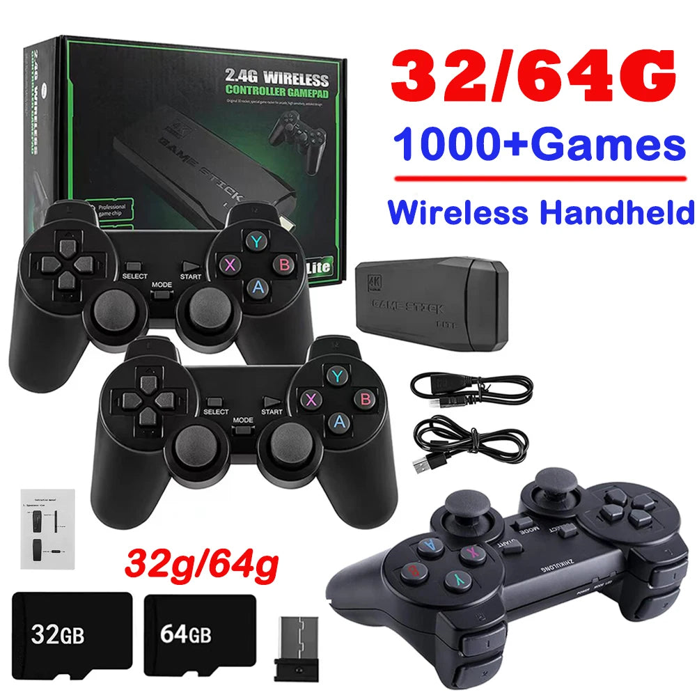 M8 Retro Game Stick 4K 10000 Games Portable Video Game Console 2.4G Double Wireless Controller Handheld Game Player for PS1/MAME