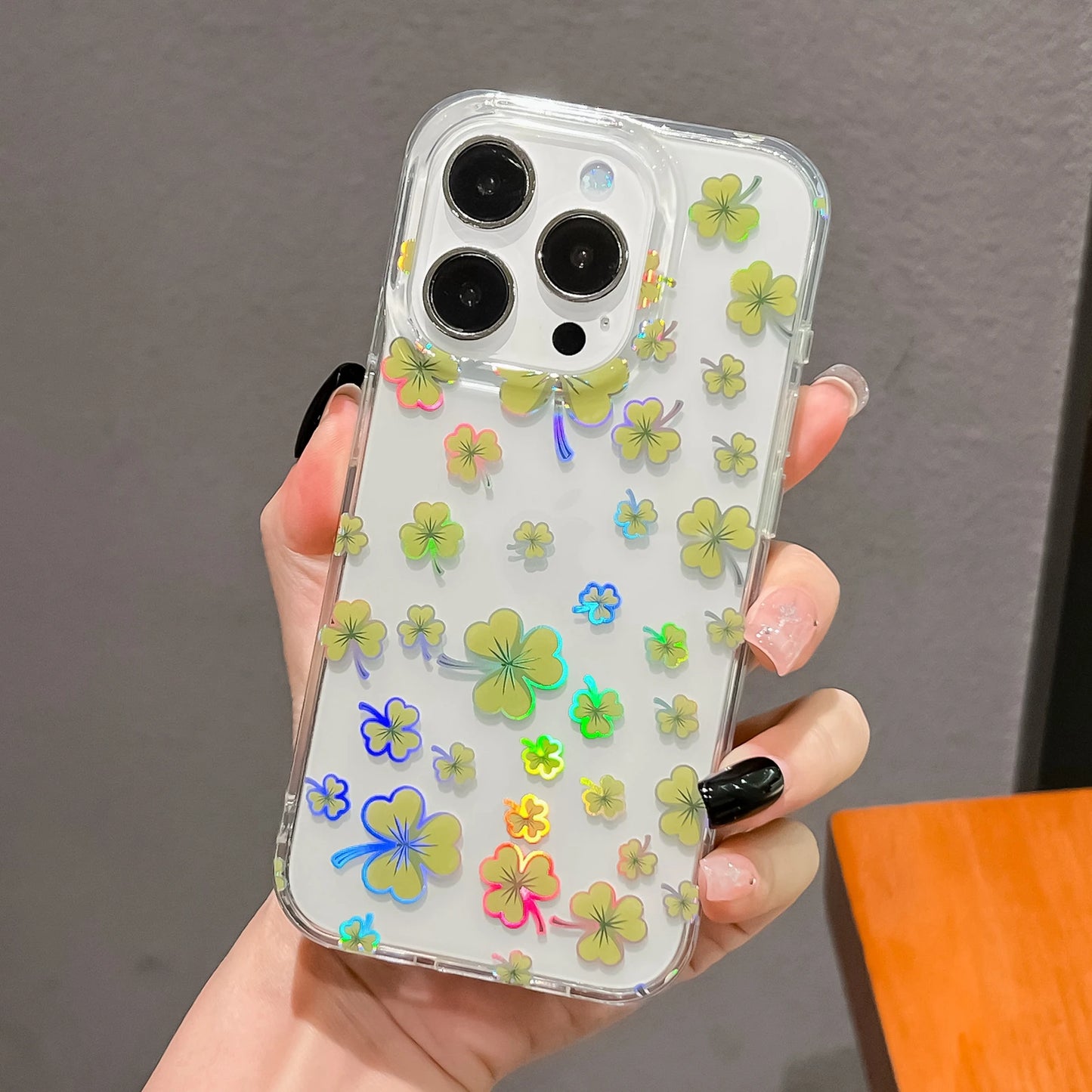Luxury Laser Flower Painting Phone Case for Iphone 16 14 13 11 12 15 Pro Max plus Shock Absorbing Bumper Crystal Clear Cover