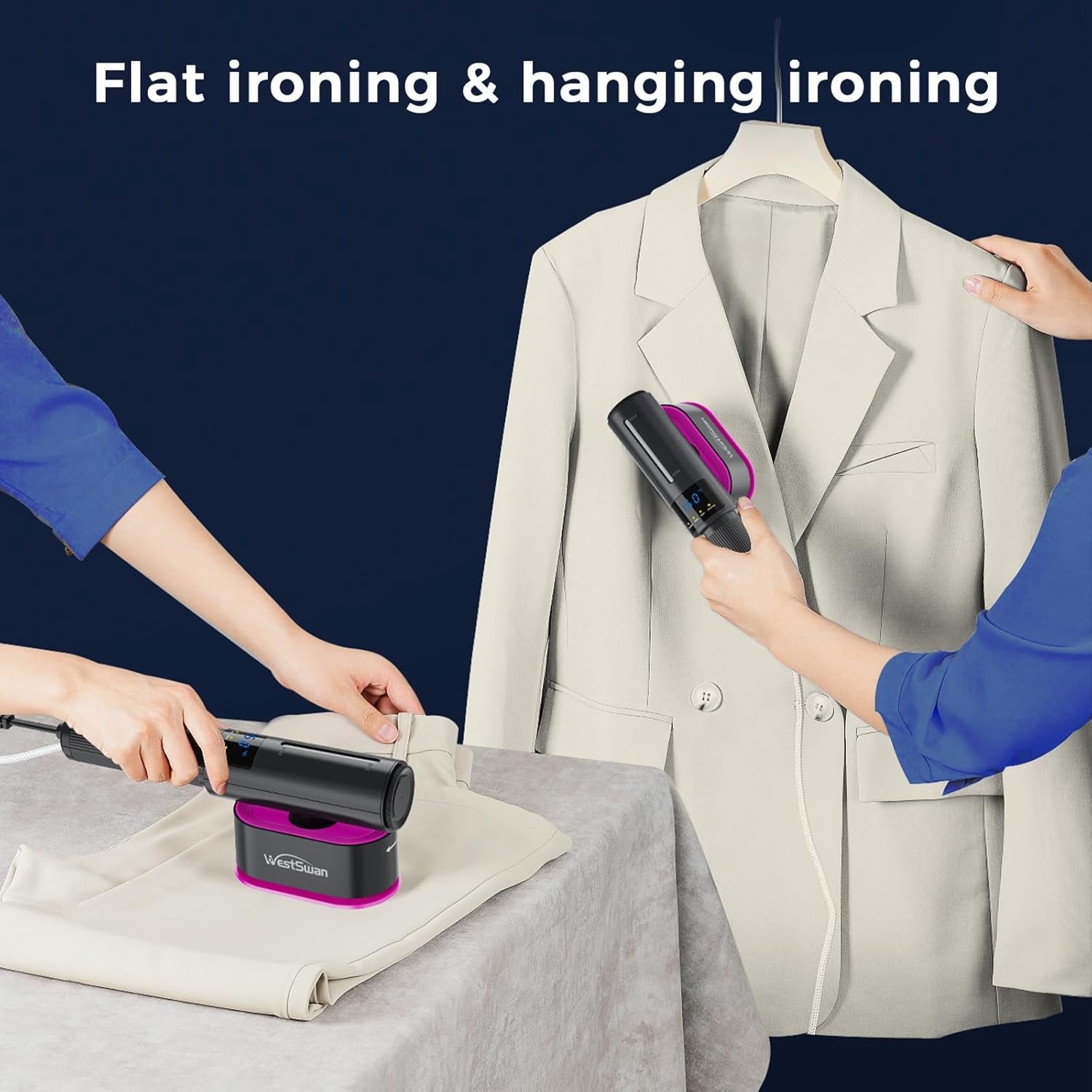 Portable Travel Steamer for Clothes, Fast Wrinkle Remover Garment Steamer for Home & Travel, 2-In-1 Iron & Steam with 90°Rotatable Head, Handheld Iron Steamer with 100Ml Water Tank