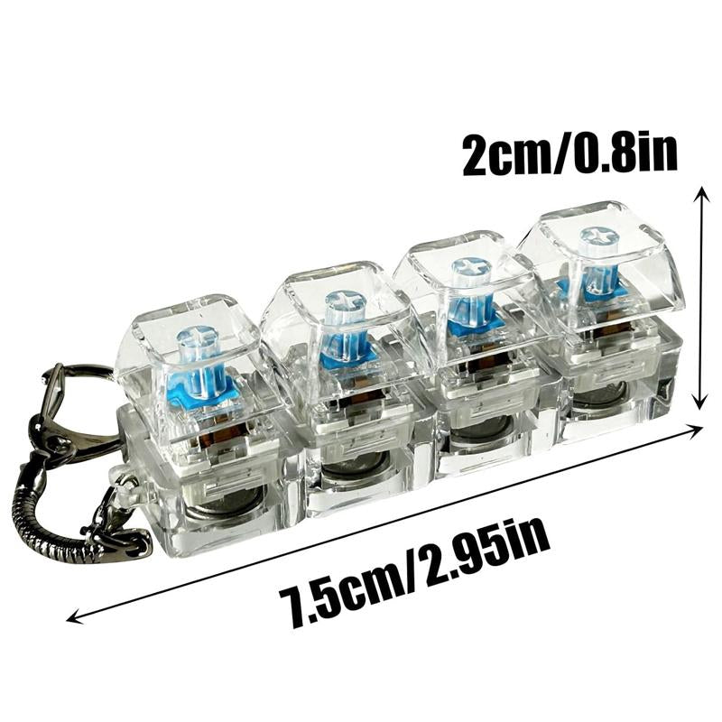 Stress-Relieving Toy Mechanical Keyboard, Crystal Keycaps with LED Lights, Transparent Design, Keyboard Keychain