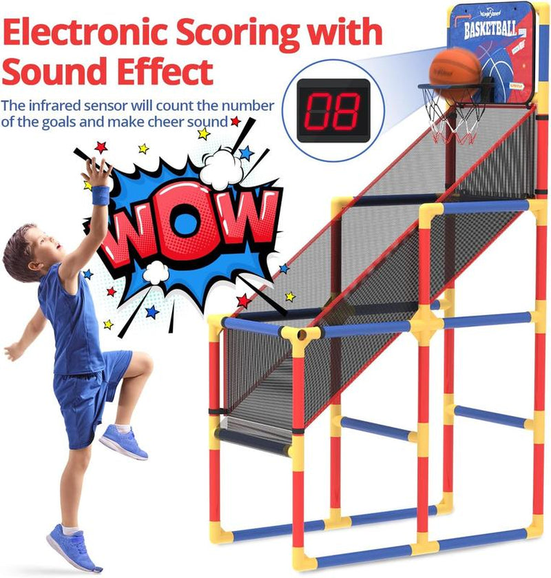 Basketball Hoop Arcade Game W/Electronic Scoreboard Cheer Sound, Basketball Hoop Indoor Outdoor W/4 Balls, Basketball Game Toys Gifts