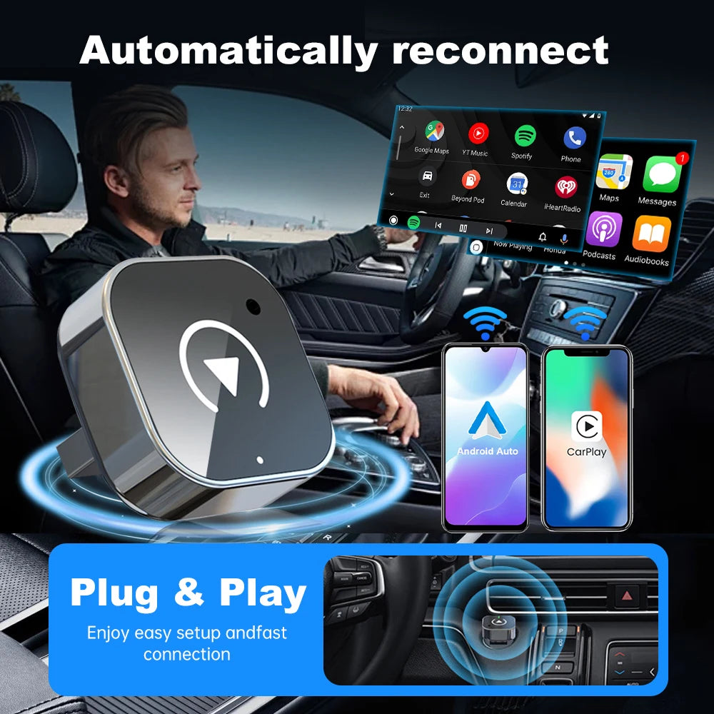 2025 Upgrade Wired to Wireless Carplay Adapter Car Design Plug and Play Easy to Connect Quickly and Stably Car Play for Iphone