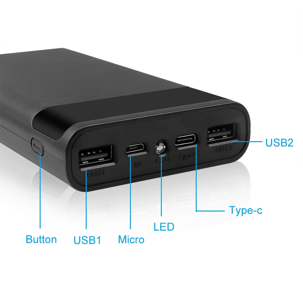 Portable External Power Bank Case DIY 6*18650 Battery Pack Shell 20000 Mah Battery Charge Storage Box without Battery