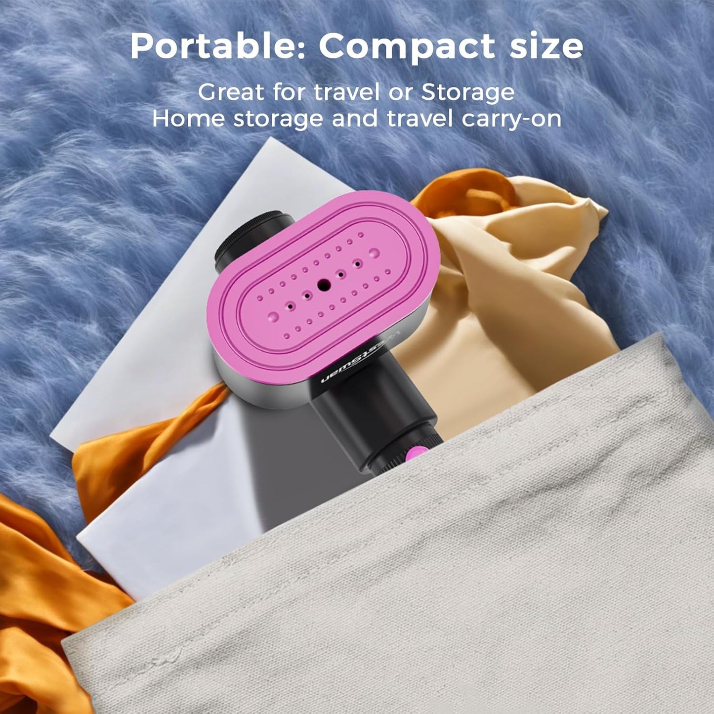 Portable Travel Steamer for Clothes, Fast Wrinkle Remover Garment Steamer for Home & Travel, 2-In-1 Iron & Steam with 90°Rotatable Head, Handheld Iron Steamer with 100Ml Water Tank
