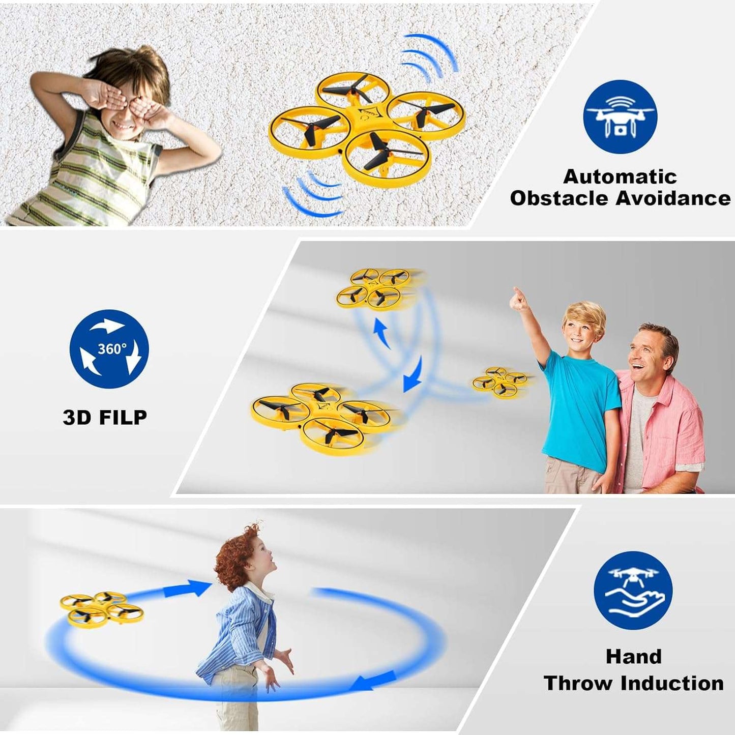 2024 Upgraded Hand Controlled Drone for Kids Small Rc Quadcopter Aircraft with Smart Watch, Cool LED Remote Control Drone 360° Flips, 3 Modes, 2 Larger Capacity Batteries