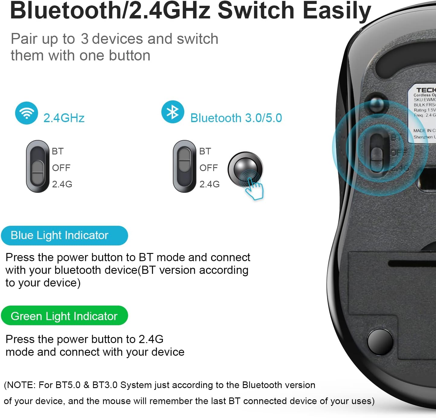 Bluetooth Mouse portable 2-in-1 BT and 2.4GHz wireless connection