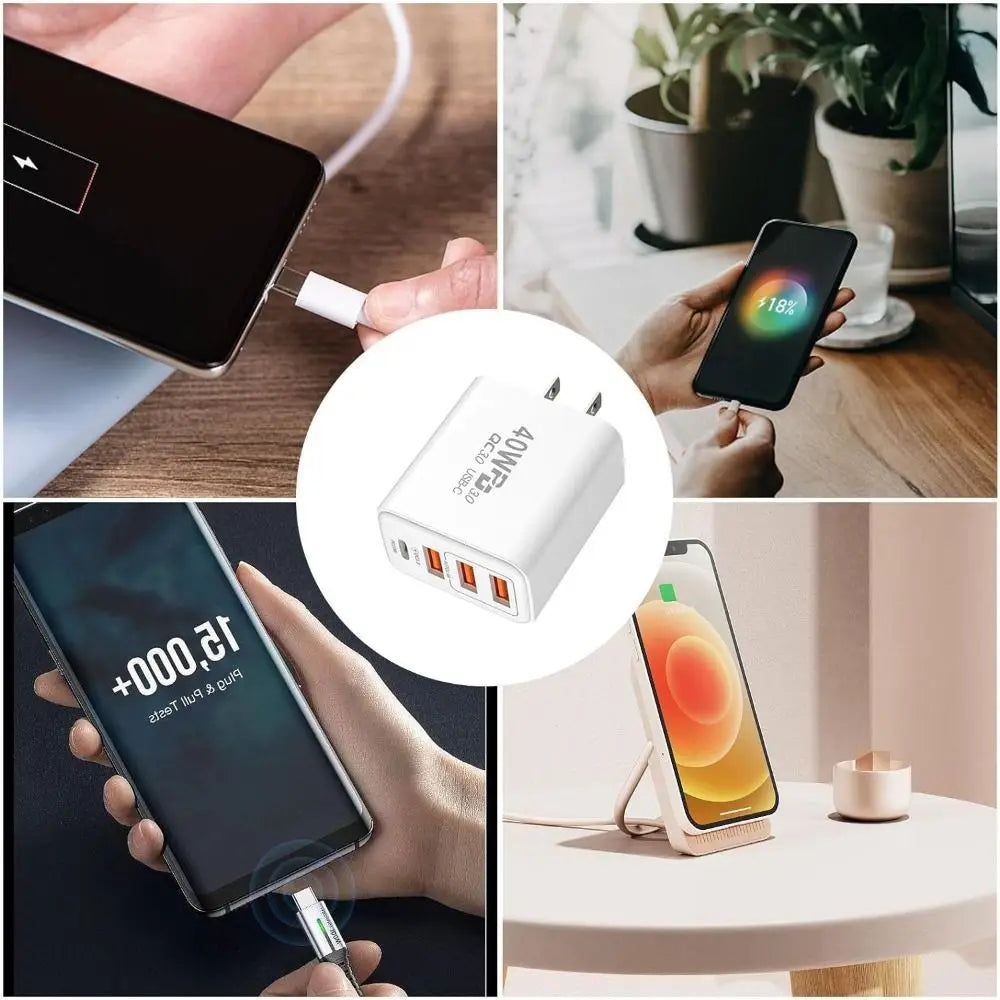 Universal 40W USB C Charging Plug 4Ports Fast Charging Charging Block Typec Phone Plug Adapter