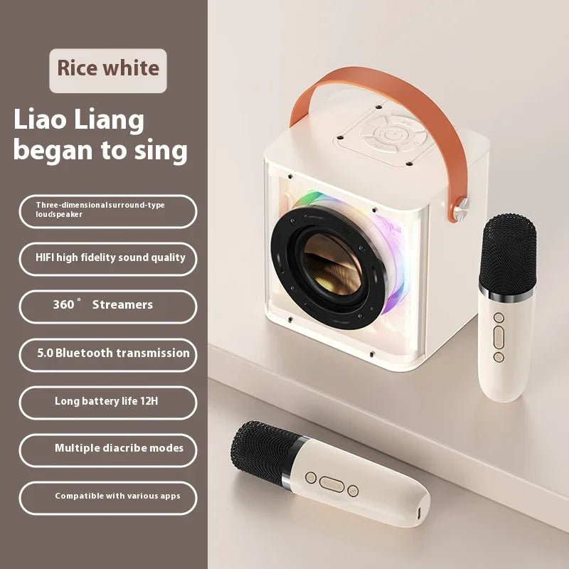 Portable Bluetooth Speaker, Portable Mini Wireless Speaker, Outdoor Karaoke Speaker, Microphone Set, Integrated Low Sound Cannon