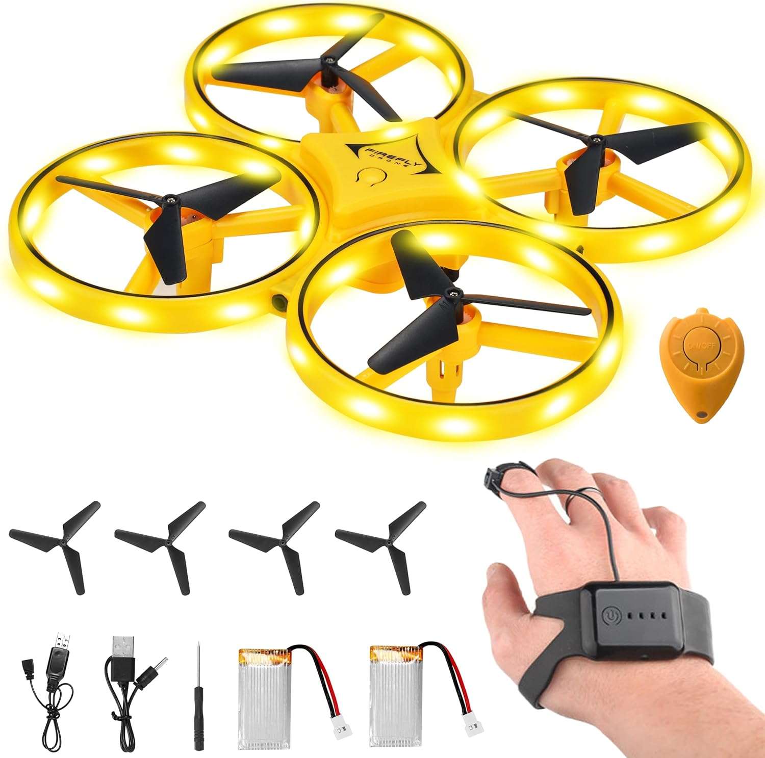 2024 Upgraded Hand Controlled Drone for Kids Small Rc Quadcopter Aircraft with Smart Watch, Cool LED Remote Control Drone 360° Flips, 3 Modes, 2 Larger Capacity Batteries