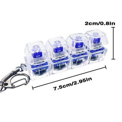 Stress-Relieving Toy Mechanical Keyboard, Crystal Keycaps with LED Lights, Transparent Design, Keyboard Keychain