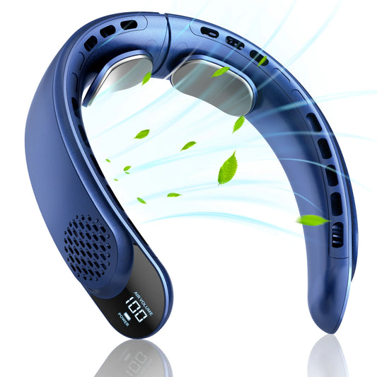 Portable Neck Fan with LED Display, Hands Free Bladeless Fan, 4000 Mah Battery Operated Wearable Personal Fan, Leafless, Rechargeable, Headphone Design,3 Speeds Gifts for Women Men