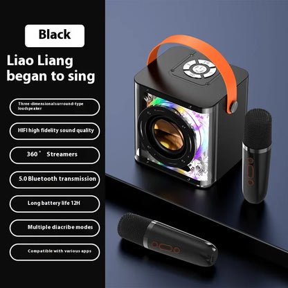 Portable Bluetooth Speaker, Portable Mini Wireless Speaker, Outdoor Karaoke Speaker, Microphone Set, Integrated Low Sound Cannon