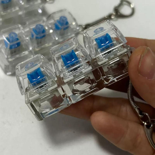 Stress-Relieving Toy Mechanical Keyboard, Crystal Keycaps with LED Lights, Transparent Design, Keyboard Keychain