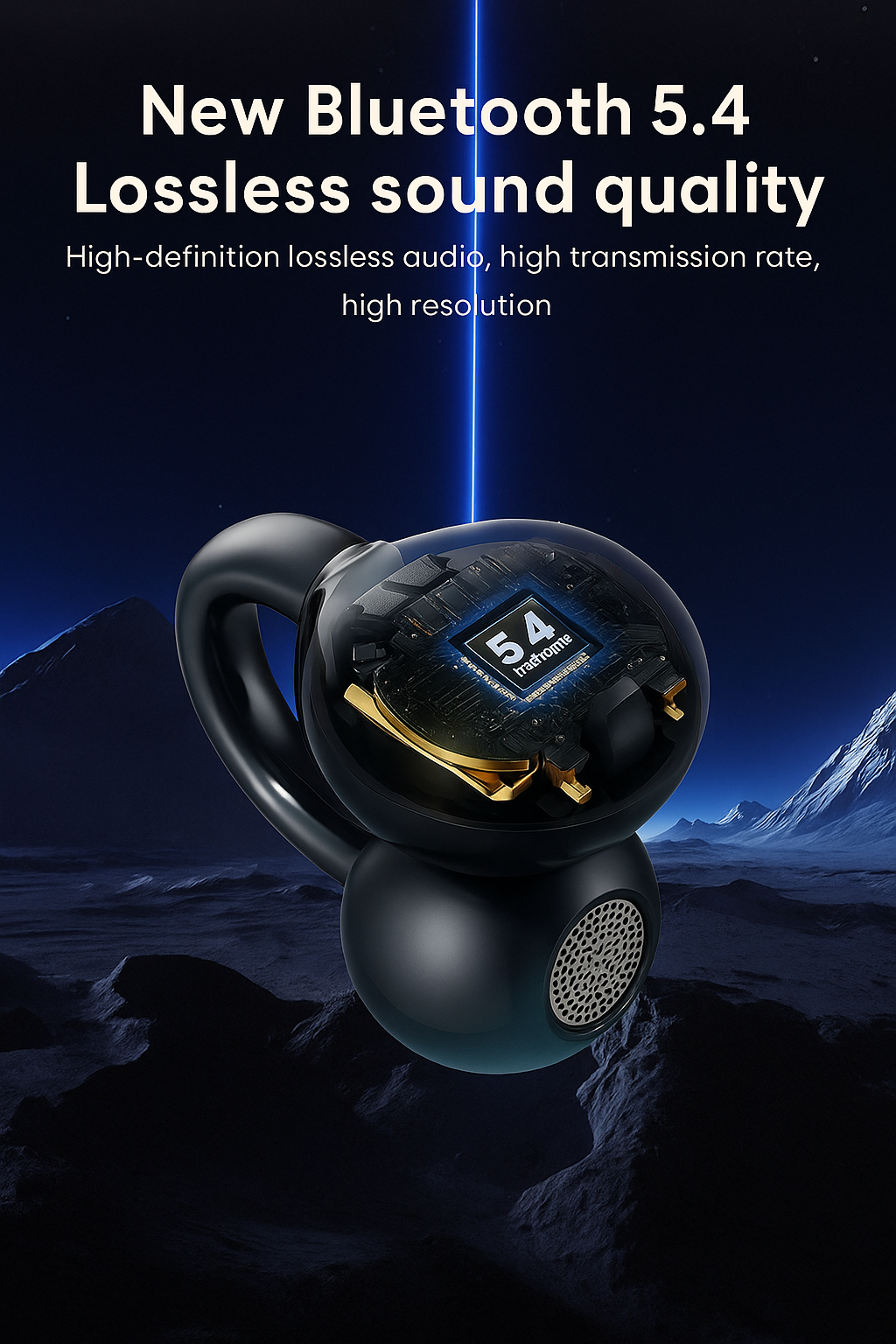 M100 Bluetooth 5.4 Earbuds with open-ear hook and noise-canceling mic