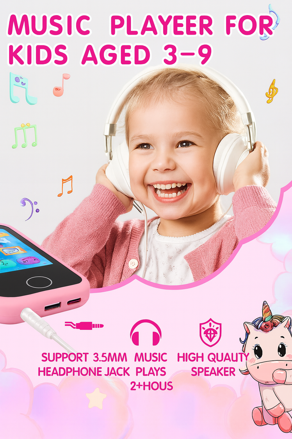 Kids Smart Phone Camera Toys Touchscreen Unicorn Baby Mobile MP3 Player Digital Camera Educational Toys for Girls Boys Age 3-8