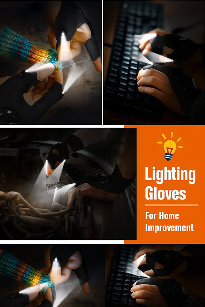 LED Half Finger Glove showing easy battery replacement with CR2016 button batteries and LED light components.