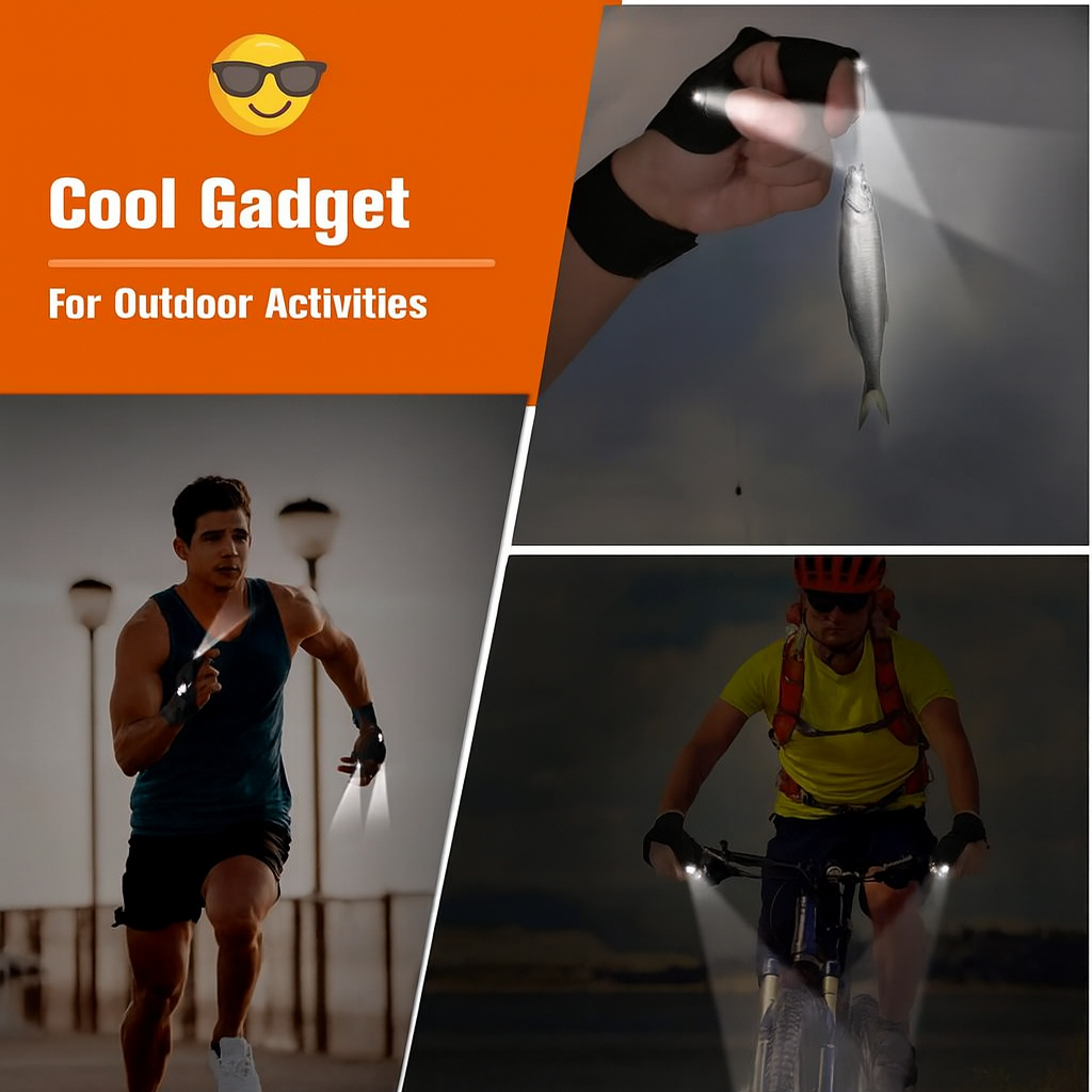 Pair of LED Half Finger Gloves with bright fingertip flashlights, ideal for mechanics, night cycling, and outdoor work
