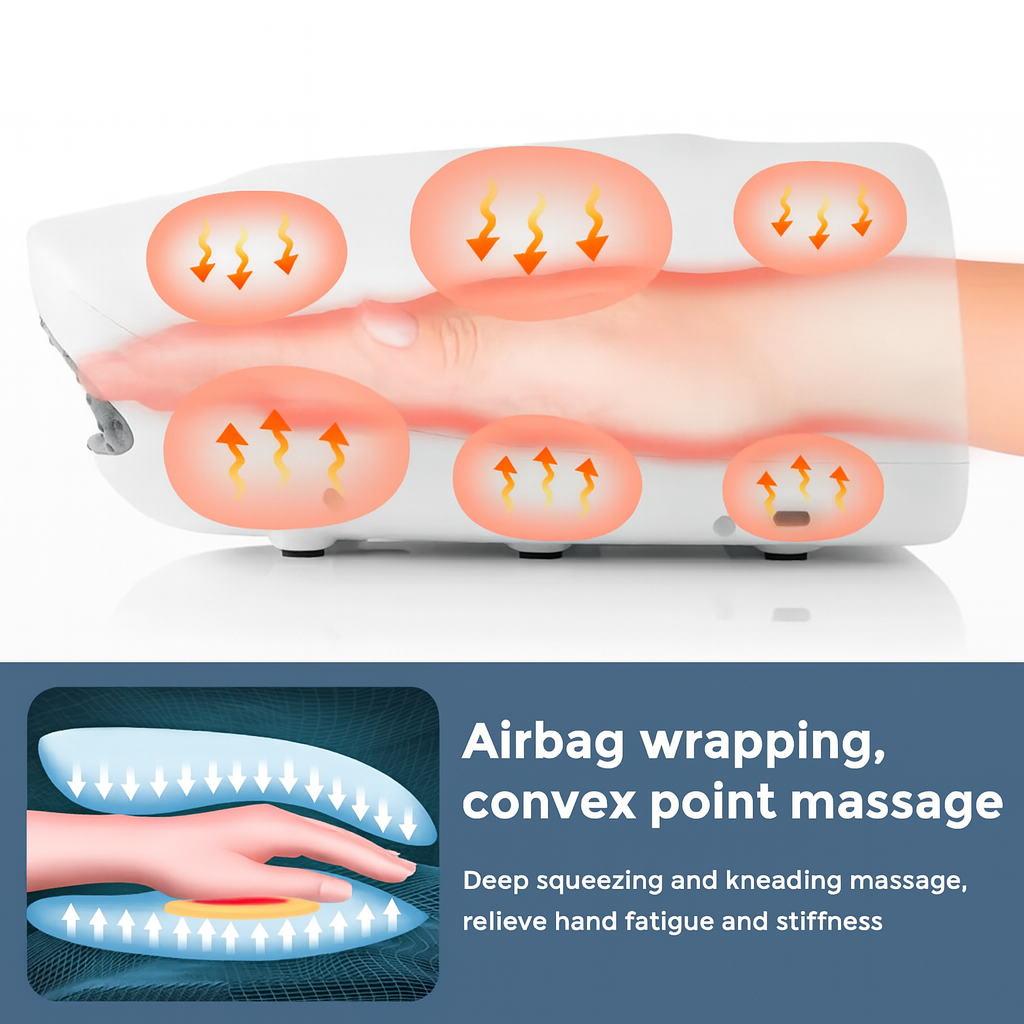Electric Hand Massager 3 Modes Airbag Hot Compress Massager Air Compression Vibration Massage for Finger Palm Fatigue Relieve