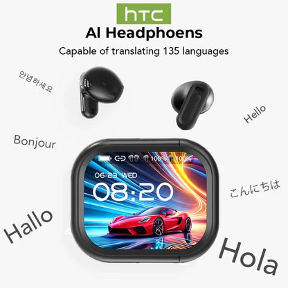 【 Ne20】Bluetooth V6.0 Earphones AI Translator Earbuds OWS LCD Touch Screen Sport Wireless Headphones HD Stereo Sound Longlife