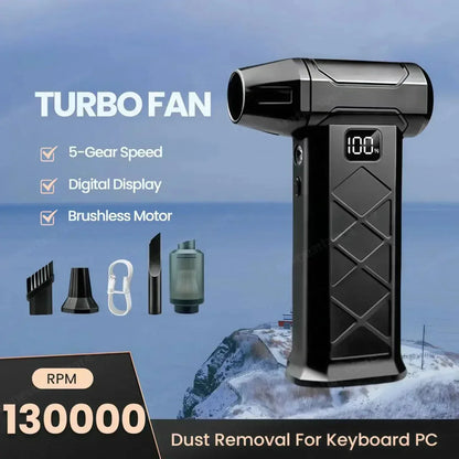 “130000RPM turbofan Powerful Air Blower high-speed dust removal for PC, laptop, and gaming setup.”