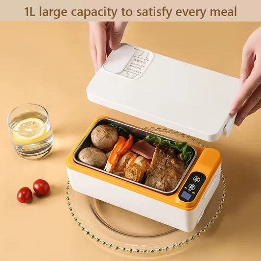 Portable Wireless Electric Lunch Box Food Heater W/1.5L Removable Stainless Steel Container Heated Lunch Box for Office/Travel