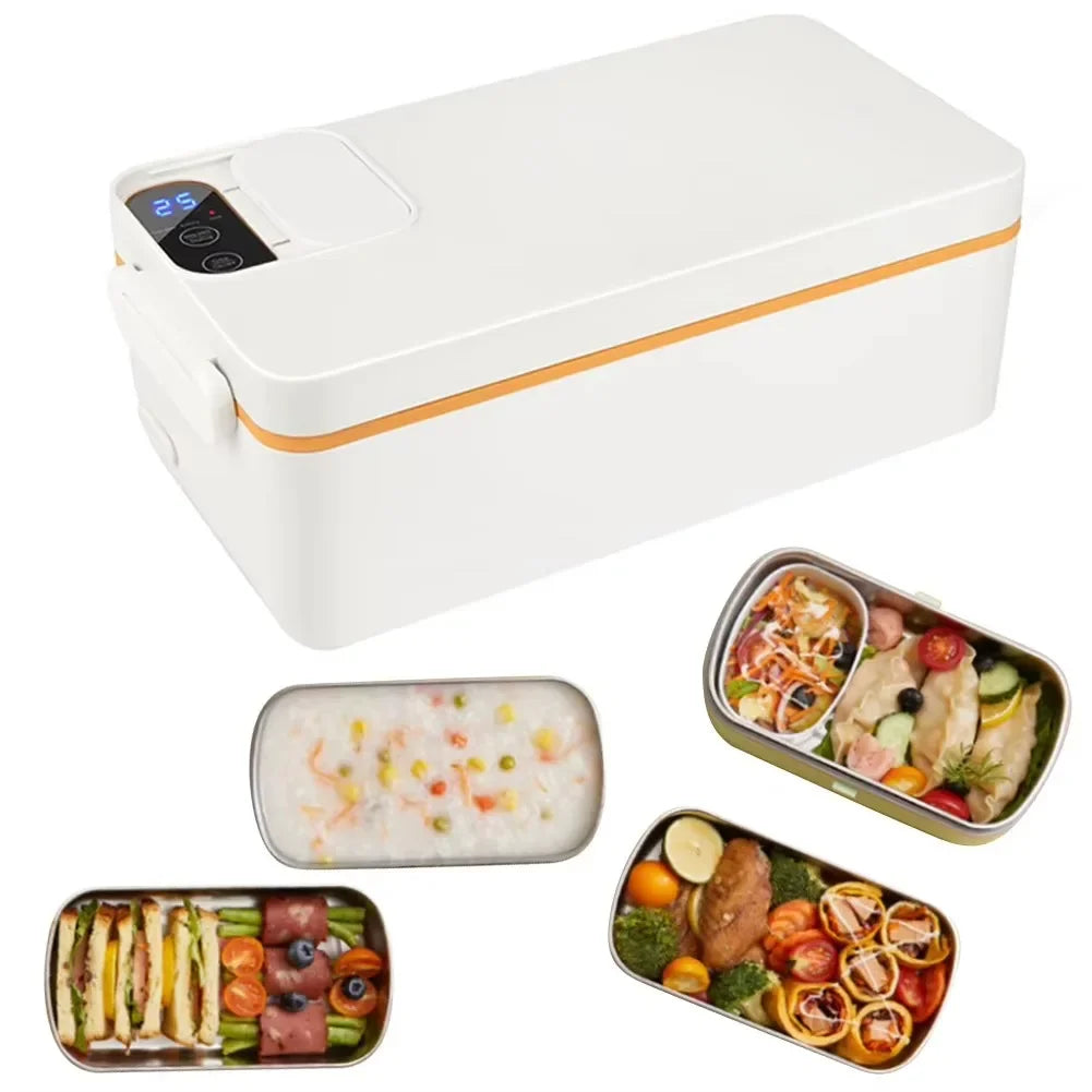 Portable Wireless Electric Lunch Box Food Heater W/1.5L Removable Stainless Steel Container Heated Lunch Box for Office/Travel