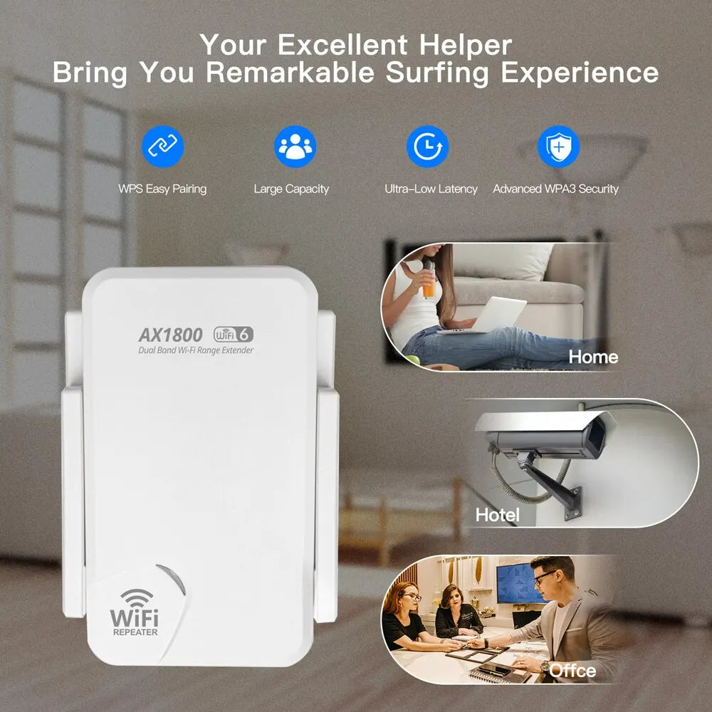 Wifi6 AX1800 Wireless Repeater Dual Band 2.4G/5Ghz 802.11AX Gigabit Wi-Fi 6 Extender Long Range Signal Expansion Booster