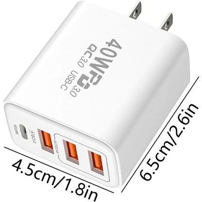 Universal 40W USB C Charging Plug 4Ports Fast Charging Charging Block Typec Phone Plug Adapter