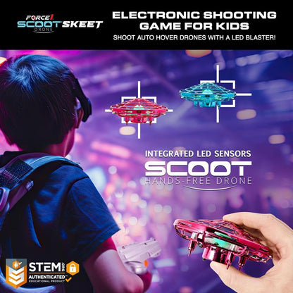 Force1 Scoot Skeet Drone Electronic Shooting Game for Kids and Adults - Drones + Blaster Set - LED Stunt Drone, Indoor Mini Drone Kids Flying Toys