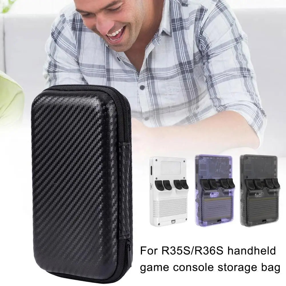 EVA Storage Bag for R35S RG35XX BAG Game Console Protective Black Case Carbon Fiber Texture Travel Bag
