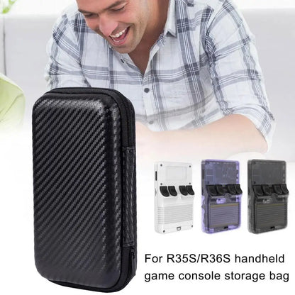 EVA Storage Bag for R35S RG35XX BAG Game Console Protective Black Case Carbon Fiber Texture Travel Bag