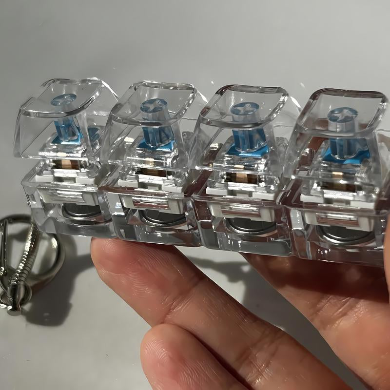 Stress-Relieving Toy Mechanical Keyboard, Crystal Keycaps with LED Lights, Transparent Design, Keyboard Keychain