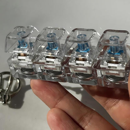 Stress-Relieving Toy Mechanical Keyboard, Crystal Keycaps with LED Lights, Transparent Design, Keyboard Keychain