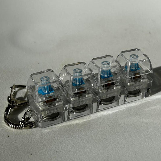Stress-Relieving Toy Mechanical Keyboard, Crystal Keycaps with LED Lights, Transparent Design, Keyboard Keychain