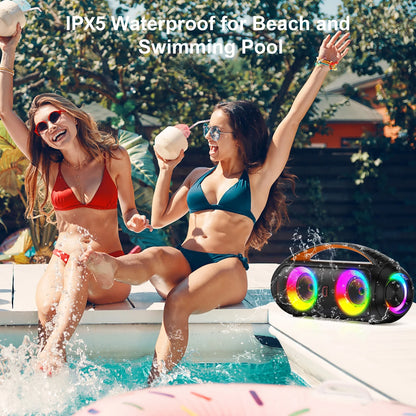 40W Waterproof Bluetooth Speaker, Portable Wireless Speaker, Outdoor Party Boombox Speaker, Deep Rich Bass, Dazzling LED Light